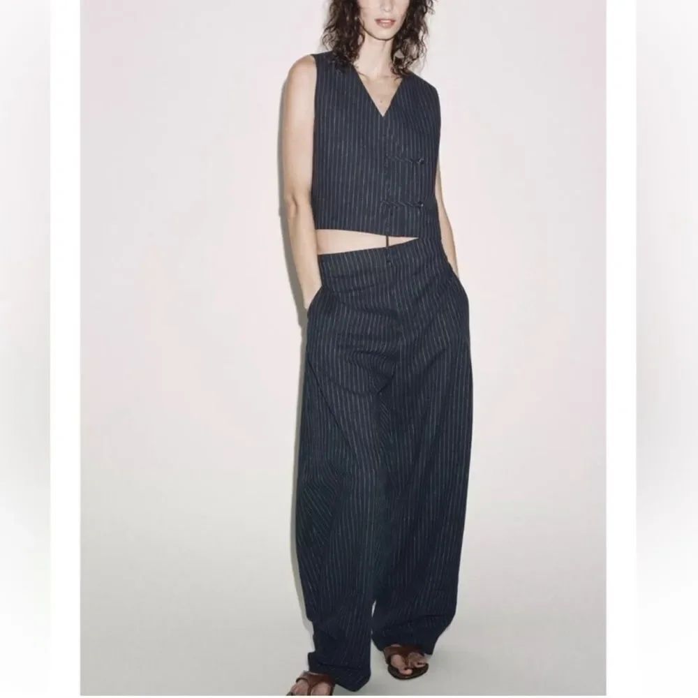 Zara Collection Women's Pinstripe Wide-Leg Pant & Vest Set